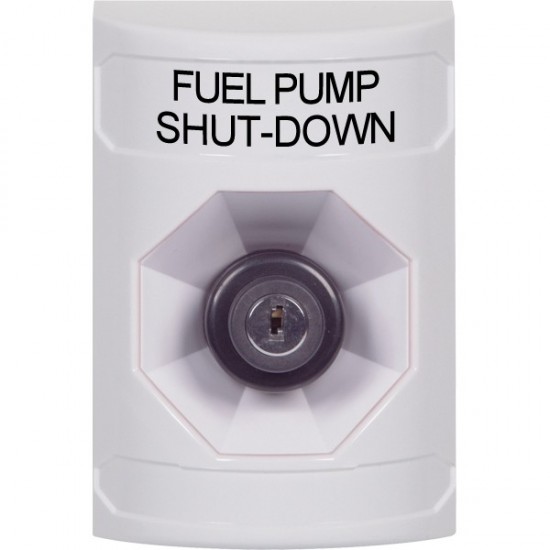 SS2303PS-EN STI White No Cover Key-to-Activate Stopper Station with FUEL PUMP SHUT DOWN Label English