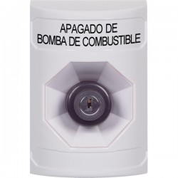 SS2303PS-ES STI White No Cover Key-to-Activate Stopper Station with FUEL PUMP SHUT DOWN Label Spanish