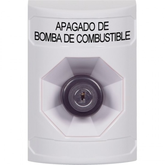 SS2303PS-ES STI White No Cover Key-to-Activate Stopper Station with FUEL PUMP SHUT DOWN Label Spanish