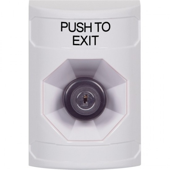 SS2303PX-EN STI White No Cover Key-to-Activate Stopper Station with PUSH TO EXIT Label English