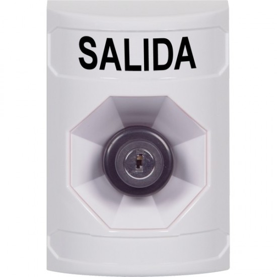 SS2303XT-ES STI White No Cover Key-to-Activate Stopper Station with EXIT Label Spanish