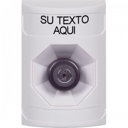 SS2303ZA-ES STI White No Cover Key-to-Activate Stopper Station with Non-Returnable Custom Text Label Spanish