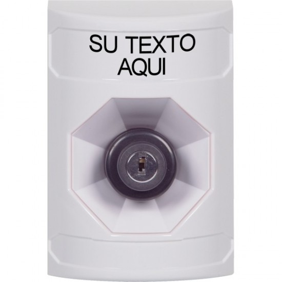SS2303ZA-ES STI White No Cover Key-to-Activate Stopper Station with Non-Returnable Custom Text Label Spanish