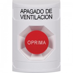 SS2304HV-ES STI White No Cover Momentary Stopper Station with HVAC SHUT DOWN Label Spanish