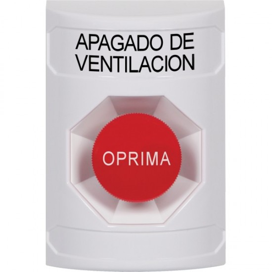 SS2304HV-ES STI White No Cover Momentary Stopper Station with HVAC SHUT DOWN Label Spanish