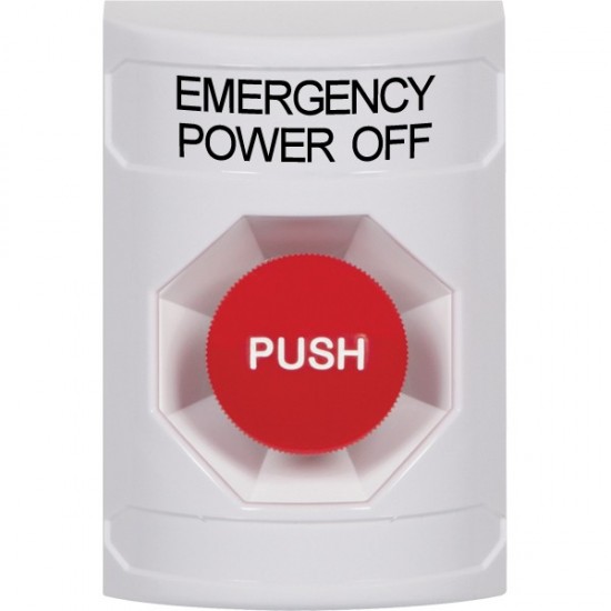 SS2304PO-EN STI White No Cover Momentary Stopper Station with EMERGENCY POWER OFF Label English