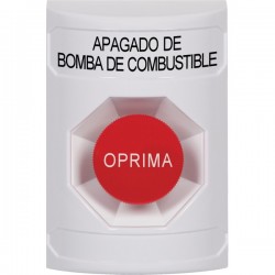 SS2304PS-ES STI White No Cover Momentary Stopper Station with FUEL PUMP SHUT DOWN Label Spanish