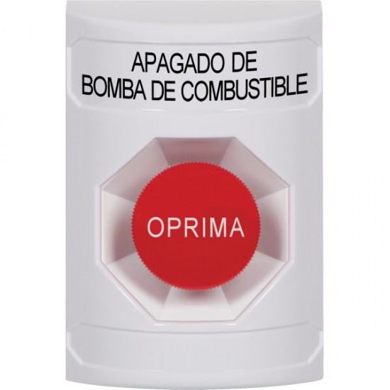 SS2304PS-ES STI White No Cover Momentary Stopper Station with FUEL PUMP SHUT DOWN Label Spanish