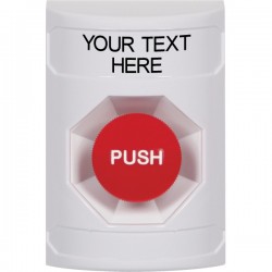 SS2304ZA-EN STI White No Cover Momentary Stopper Station with Non-Returnable Custom Text Label English