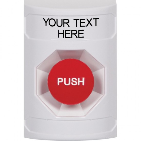 SS2304ZA-EN STI White No Cover Momentary Stopper Station with Non-Returnable Custom Text Label English