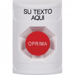 SS2304ZA-ES STI White No Cover Momentary Stopper Station with Non-Returnable Custom Text Label Spanish