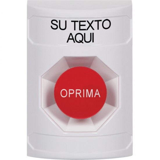 SS2304ZA-ES STI White No Cover Momentary Stopper Station with Non-Returnable Custom Text Label Spanish