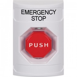 SS2305ES-EN STI White No Cover Momentary (Illuminated) Stopper Station with EMERGENCY STOP Label English