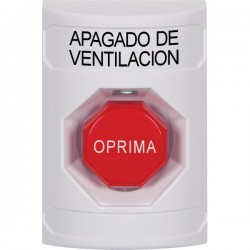 SS2305HV-ES STI White No Cover Momentary (Illuminated) Stopper Station with HVAC SHUT DOWN Label Spanish
