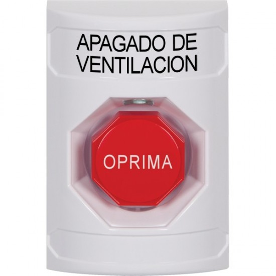 SS2305HV-ES STI White No Cover Momentary (Illuminated) Stopper Station with HVAC SHUT DOWN Label Spanish