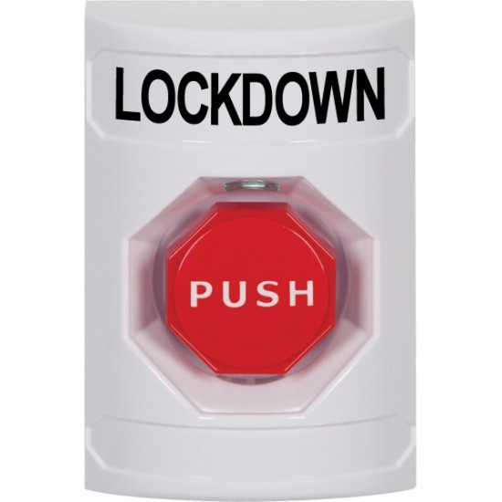 SS2305LD-EN STI White No Cover Momentary (Illuminated) Stopper Station with LOCKDOWN Label English