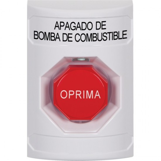 SS2305PS-ES STI White No Cover Momentary (Illuminated) Stopper Station with FUEL PUMP SHUT DOWN Label Spanish