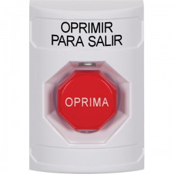 SS2305PX-ES STI White No Cover Momentary (Illuminated) Stopper Station with PUSH TO EXIT Label Spanish
