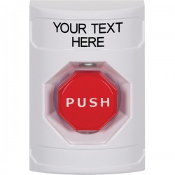 SS2305ZA-EN STI White No Cover Momentary (Illuminated) Stopper Station with Non-Returnable Custom Text Label English