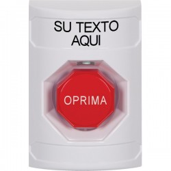 SS2305ZA-ES STI White No Cover Momentary (Illuminated) Stopper Station with Non-Returnable Custom Text Label Spanish