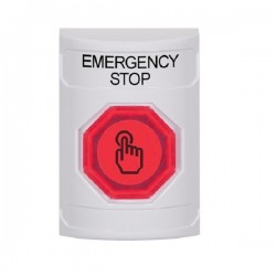 SS2306ES-EN STI White No Cover Momentary (Illuminated) with Red Lens Stopper Station with EMERGENCY STOP Label English