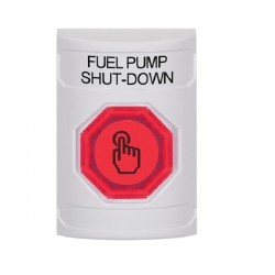SS2306PS-EN STI White No Cover Momentary (Illuminated) with Red Lens Stopper Station with FUEL PUMP SHUT DOWN Label English