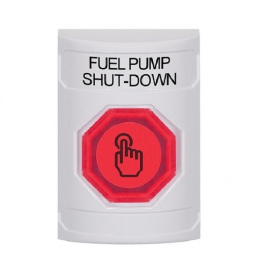 SS2306PS-EN STI White No Cover Momentary (Illuminated) with Red Lens Stopper Station with FUEL PUMP SHUT DOWN Label English