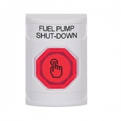 SS2307PS-EN STI White No Cover Weather Resistant Momentary Stopper Station w/ FUEL PUMP SHUT DOWN Label
