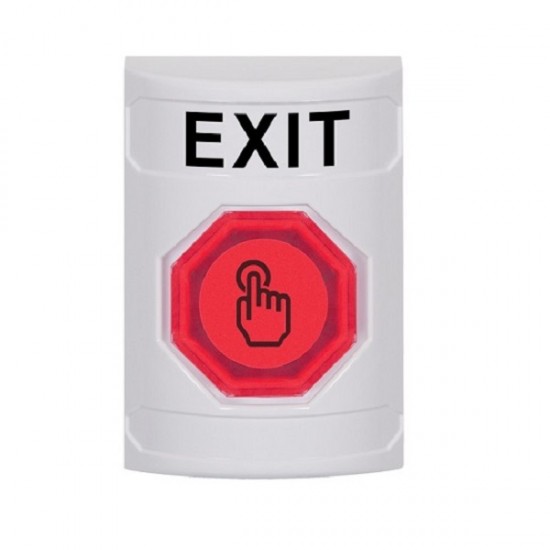 SS2307XT-EN STI White No Cover Weather Resistant Momentary (Illuminated) with Red Lens Stopper Station with EXIT Label English