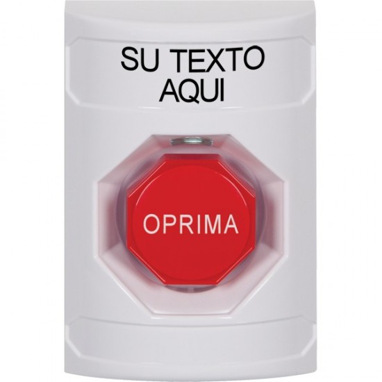 SS2308ZA-ES STI White No Cover Pneumatic (Illuminated) Stopper Station with Non-Returnable Custom Text Label Spanish