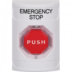 SS2309ES-EN STI White No Cover Turn-to-Reset (Illuminated) Stopper Station with EMERGENCY STOP Label English
