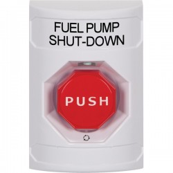 SS2309PS-EN STI White No Cover Turn-to-Reset (Illuminated) Stopper Station with FUEL PUMP SHUT DOWN Label English