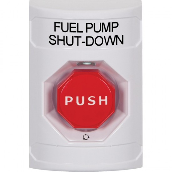 SS2309PS-EN STI White No Cover Turn-to-Reset (Illuminated) Stopper Station with FUEL PUMP SHUT DOWN Label English