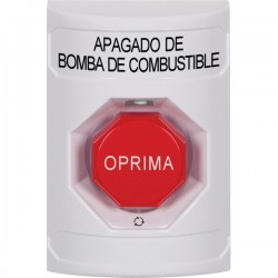 SS2309PS-ES STI White No Cover Turn-to-Reset (Illuminated) Stopper Station with FUEL PUMP SHUT DOWN Label Spanish