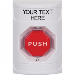 SS2309ZA-EN STI White No Cover Turn-to-Reset (Illuminated) Stopper Station with Non-Returnable Custom Text Label English