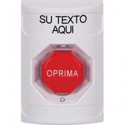 SS2309ZA-ES STI White No Cover Turn-to-Reset (Illuminated) Stopper Station with Non-Returnable Custom Text Label Spanish