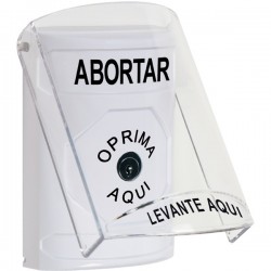 SS2320AB-ES STI White Indoor Only Flush or Surface Key-to-Reset Stopper Station with ABORT Label Spanish