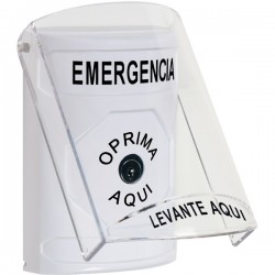 SS2320EM-ES STI White Indoor Only Flush or Surface Key-to-Reset Stopper Station with EMERGENCY Label Spanish