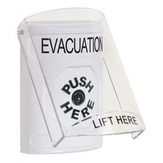 SS2320EV-EN STI White Indoor Only Flush or Surface Key-to-Reset Stopper Station with EVACUATION Label English