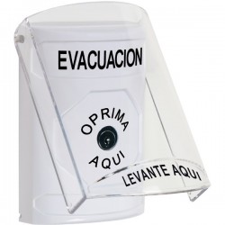 SS2320EV-ES STI White Indoor Only Flush or Surface Key-to-Reset Stopper Station with EVACUATION Label Spanish
