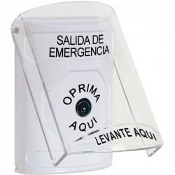 SS2320EX-ES STI White Indoor Only Flush or Surface Key-to-Reset Stopper Station with EMERGENCY EXIT Label Spanish