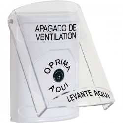 SS2320HV-ES STI White Indoor Only Flush or Surface Key-to-Reset Stopper Station with HVAC SHUT DOWN Label Spanish