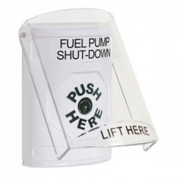 SS2320PS-EN STI White Indoor Only Flush or Surface Key-to-Reset Stopper Station with FUEL PUMP SHUT DOWN Label English