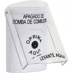 SS2320PS-ES STI White Indoor Only Flush or Surface Key-to-Reset Stopper Station with FUEL PUMP SHUT DOWN Label Spanish