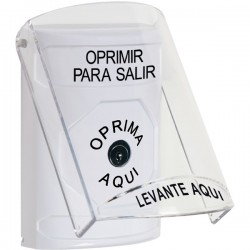 SS2320PX-ES STI White Indoor Only Flush or Surface Key-to-Reset Stopper Station with PUSH TO EXIT Label Spanish