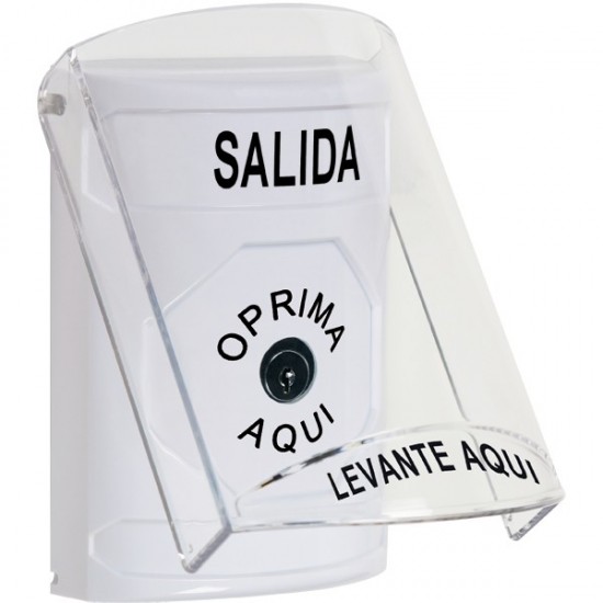 SS2320XT-ES STI White Indoor Only Flush or Surface Key-to-Reset Stopper Station with EXIT Label Spanish