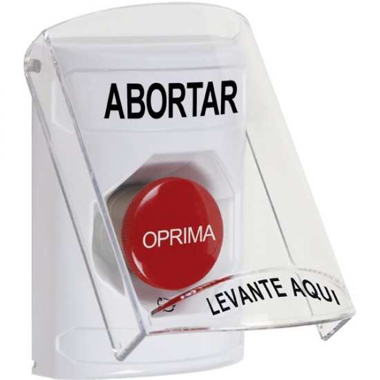 SS2321AB-ES STI White Indoor Only Flush or Surface Turn-to-Reset Stopper Station with ABORT Label Spanish
