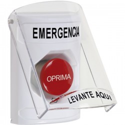 SS2321EM-ES STI White Indoor Only Flush or Surface Turn-to-Reset Stopper Station with EMERGENCY Label Spanish