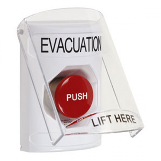 SS2321EV-EN STI White Indoor Only Flush or Surface Turn-to-Reset Stopper Station with EVACUATION Label English