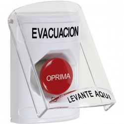 SS2321EV-ES STI White Indoor Only Flush or Surface Turn-to-Reset Stopper Station with EVACUATION Label Spanish